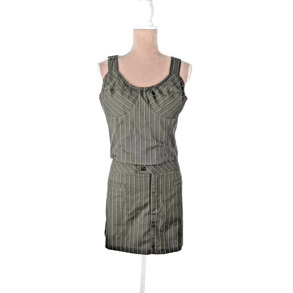 NWT Gianni Bini Skirt Set Corset Top Army Green Pinstripe Sz XXL Club Date Night